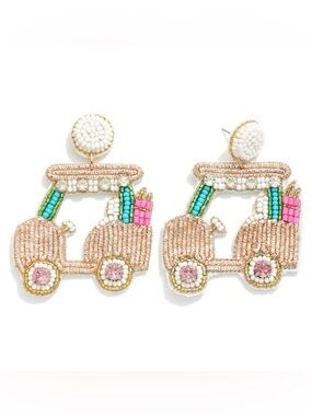 Beaded golf cart earrings- Pink and Green